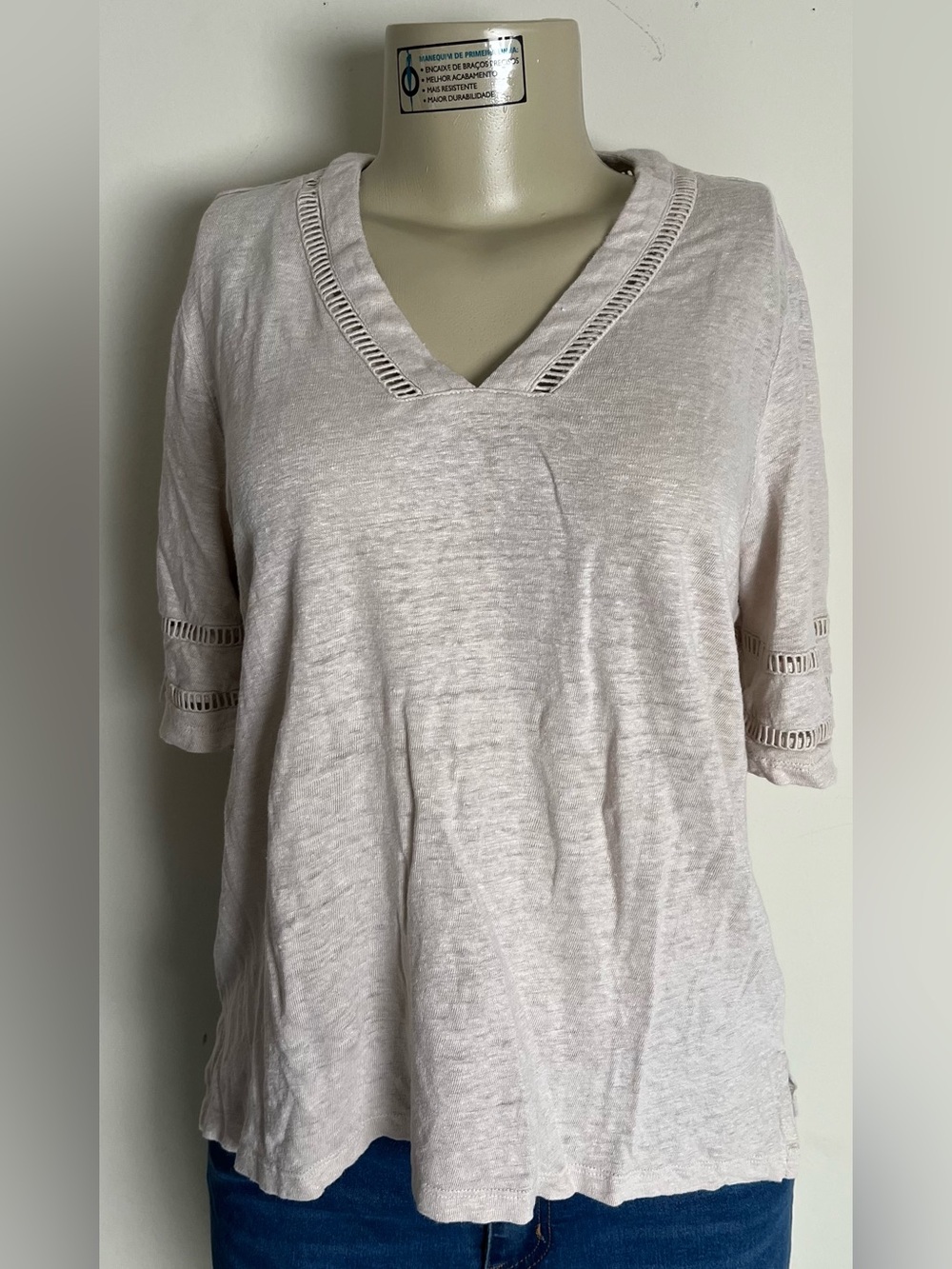 CO Light Beige V-Neck Short Sleeve Top